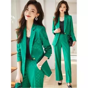 Женские модели весна-осень деловой костюм на одну пуговицу пиджак + брюки рабочая одежда комплект из двух предметов 4XL чёрный