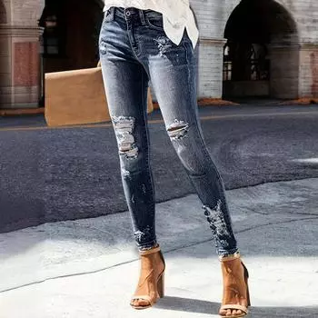 Женские моделирующие узкие джинсы с высокой талией, рваные потертые джинсовые брюки, эластичные леггинсы, джинсовые брюки XL темно-синий