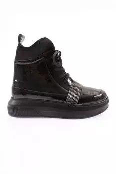 Женские модные эластичные ботинки с серебряными камнями и полосками