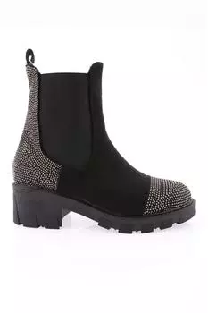 Женские модные эластичные ботинки с серебряными камнями