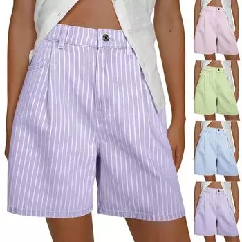 Женские модные эластичные джинсовые шорты с высокой талией, свободные шорты с укороченным кроем L светло-фиолетовый