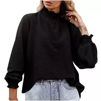 Женские модные элегантные рубашки с длинными рукавами, водолазка, полосатая блузка с оборками, пуловер, большие уютные топы с рукавами-фонариками S белый