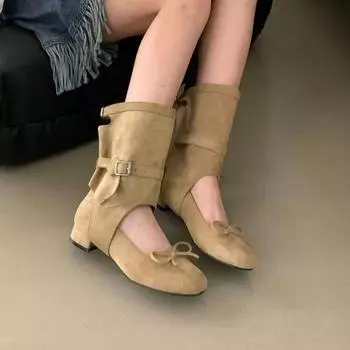 Женские модные балетки, новые летние крутые ботинки на плоской подошве с круглым носком и дышащим бантом 35 хаки