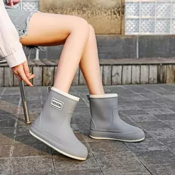 Женские модные бархатные теплые резиновые походные нескользящие резиновые сапоги 36 хаки