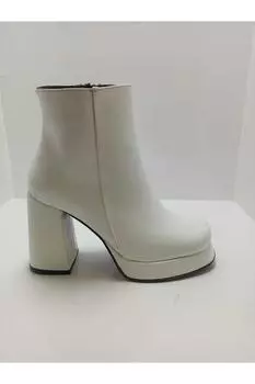Женские модные белые ботинки на платформе с тупым носком и каблуке