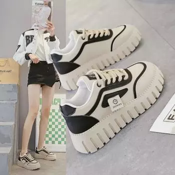 Женские модные белые кроссовки на толстой подошве 2025 года: Легкая, мягкая подошва, универсальная повседневная спортивная обувь для весны и осени (Т78) 37 кремовый/белый