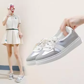 Женские модные белые туфли на плоской подошве - весна 2025 г. Кроссовки в корейском стиле для студентов Q66 35 серебряный/бежевый
