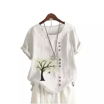 Женские модные блузки с цветочным принтом, летние футболки с круглым воротником L и коротким рукавом, женские повседневные свободные блузки, топы больших размеров S коричневый