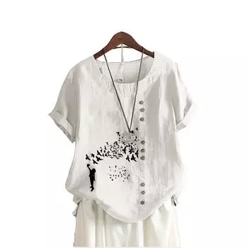 Женские модные блузки с цветочным принтом, летние футболки с круглым воротником L и коротким рукавом, женские повседневные свободные блузки, топы больших размеров S коричневый