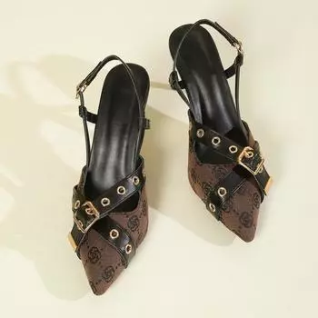 Женские модные босоножки Baotou, весна, новые, с острым носком, с неглубоким носком, с металлической пряжкой, противоскользящие, износостойкие, высокие каблуки 35