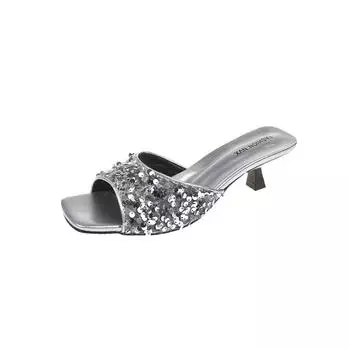 Женские модные босоножки на шпильках, летние, новые, квадратные, с открытым носком, с пайетками, износостойкие тапочки 35