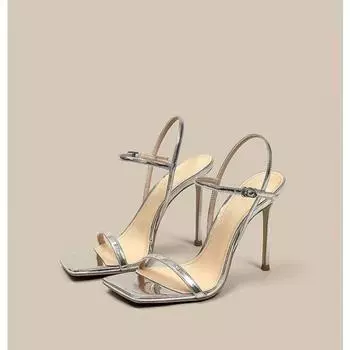 Женские модные босоножки на шпильках, летние, новые, квадратные, с открытым носком, изящные, с линией роста, высокие каблуки 34 золотой