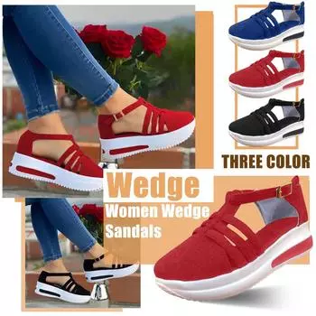 Женские модные босоножки на танкетке с пряжкой на ремешке, женская повседневная однотонная обувь 42 чёрный