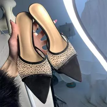 Женские модные босоножки на высоком каблуке, летние, новые, с острым носком, с открытым носком и темпераментными тапочками 34 бежевый