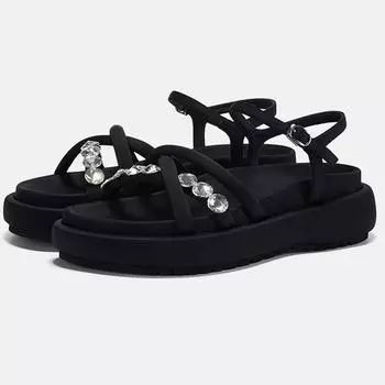 Женские модные босоножки с ремешком на спине и жемчугом, женские весенне-летние новые тапочки на платформе, женские повседневные босоножки на платформе с открытым носком 35 чёрный