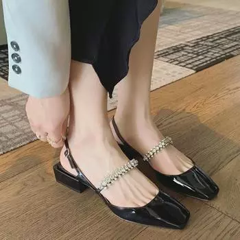 Женские модные босоножки со стразами, лето 2024, новые туфли Мэри Джейн на толстом каблуке с квадратным носком, элегантные женские туфли с кристаллами, трендовые туфли на высоком каблуке 34 красный