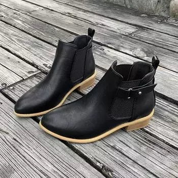 Женские модные ботильоны, осенние, новые, с острым носком, с глубокими рукавами, без застежек, удобные, нескользящие, на низком каблуке, большого размера 36 чёрный