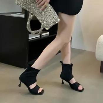 Женские модные ботильоны во французском стиле, летние сандалии из эластичной ткани с квадратным носком 35