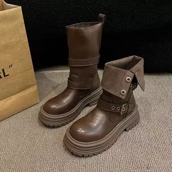 Женские модные ботинки 2024 года, зимние, новые, в британском стиле, с мягкой подошвой, нескользящие, универсальные, модные, сохраняющие тепло, кожаные туфли 35