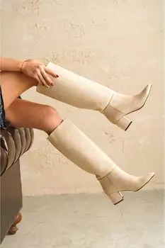 Женские модные ботинки Akel ниже колена без застежки - замша