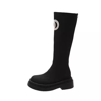 Женские модные ботинки для улицы, высокие сапоги-трубы, женская обувь на толстой подошве, водонепроницаемая, женские универсальные однотонные сапоги выше колена 35 чёрный
