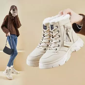 Женские модные ботинки Martin Plus Velvet 2024 года — зимняя повседневная обувь, утепленные студенческие мотоциклетные ботинки (XQ-L951) 35 хаки