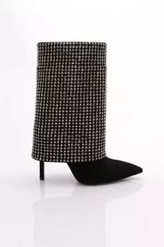Женские модные ботинки на каблуке с каменной вышивкой