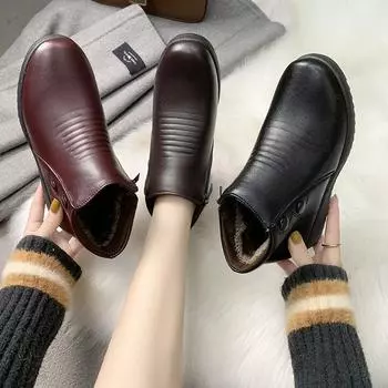 Женские модные ботинки на плоской подошве, теплые ботинки из искусственной кожи, водонепроницаемые ботильоны 41 вино красного