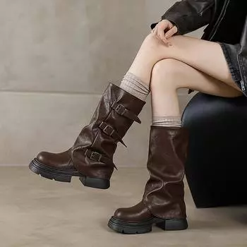 Женские модные ботинки на толстой подошве с высоким носком и пряжкой на ремне. Обувь на толстой подошве. Удобная, нескользящая, дышащая, зимняя. Новинка 35 покинуть белый