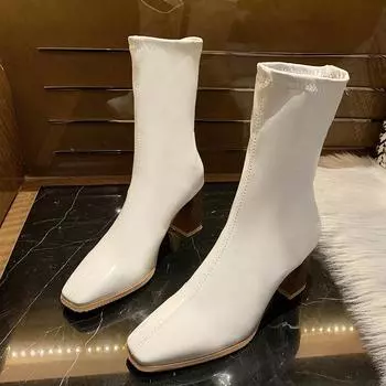 Женские модные ботинки, осенние, новые, квадратные, простые, повседневные, на толстом каблуке, темпераментные ботинки 36 чёрный