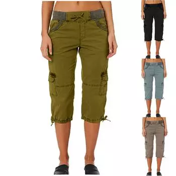 Женские модные брюки-карго на шнурке, повседневные свободные шорты с эластичной резинкой на талии и карманами XL синий