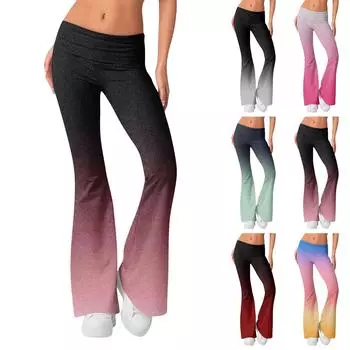 Женские модные брюки-клеш с эластичной резинкой на талии и низкой талией с градиентом, тонкие брюки-клеш с обратной талией XS розовый