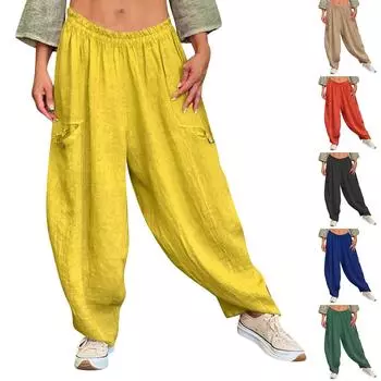 Женские модные брюки однотонные повседневные брюки с эластичной резинкой на талии и карманами L чёрный