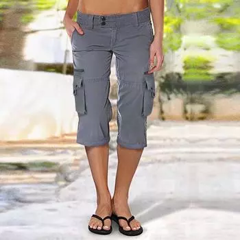 Женские модные брюки с карманами и низкой талией, прямые брюки-карго с карманами One Size