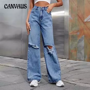 Женские модные брюки с высокой талией и широкими штанинами, повседневные джинсы XS темно-синий