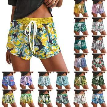 Женские модные быстросохнущие пляжные брюки с принтом и шнурком, повседневные шорты XXL синий