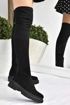 Женские модные черные эластичные замшевые ботинки для ноутбука 02