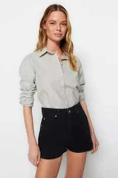 Женские модные черные джинсовые шорты с высокой талией