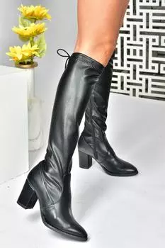 Женские модные черные кожаные эластичные ботинки-носки 09