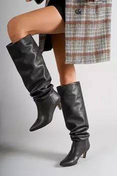 Женские модные черные кожаные ботинки на каблуке из веганского материала