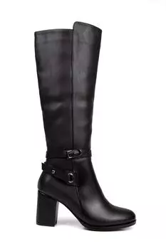 Женские модные черные кожаные ботинки на толстом каблуке на молнии