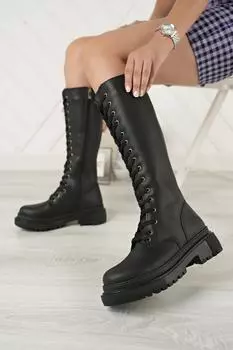 Женские модные черные кожаные повседневные ботинки на шнуровке с боковой молнией