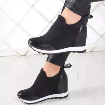 Женские модные черные кроссовки со скрытой подкладкой спереди и сбоку, эластичные кроссовки для ходьбы