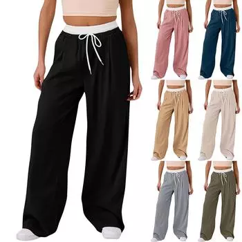 Женские модные цветные широкие брюки с завязками на завязках, повседневные, с высокой талией и карманами, прямые свободные брюки L армия зеленый