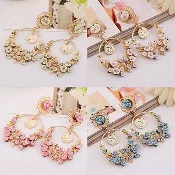 Женские модные цветочные висячие массивные серьги-гвоздики для ушей, ювелирные изделия, подарки розовый