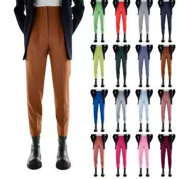 Женские модные девятиминутные брюки с высокой талией, тонкие однотонные повседневные брюки с карманами L синий