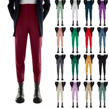 Женские модные девятиминутные брюки с высокой талией, тонкие однотонные повседневные брюки с карманами L бежевый