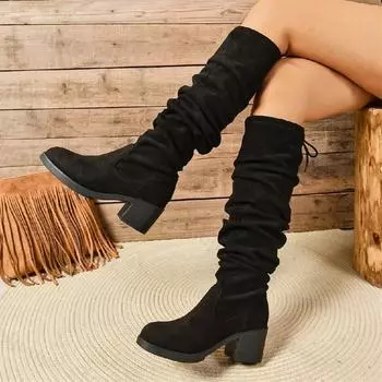 Женские модные длинные сапоги 2025 года, новые роскошные дизайнерские сексуальные сапоги на высоком каблуке, женская обувь, модная плиссированная обувь на осень-зиму 35 чёрный