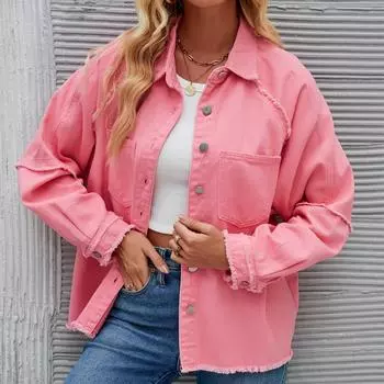 Женские модные джинсовые повседневные осенне-зимние однотонные рубашки-поло с длинным рукавом и принтом, блузки и рубашки, верхняя куртка S