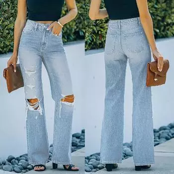 Женские модные джинсовые широкие брюки с карманами и средней талией, прямые брюки M синий